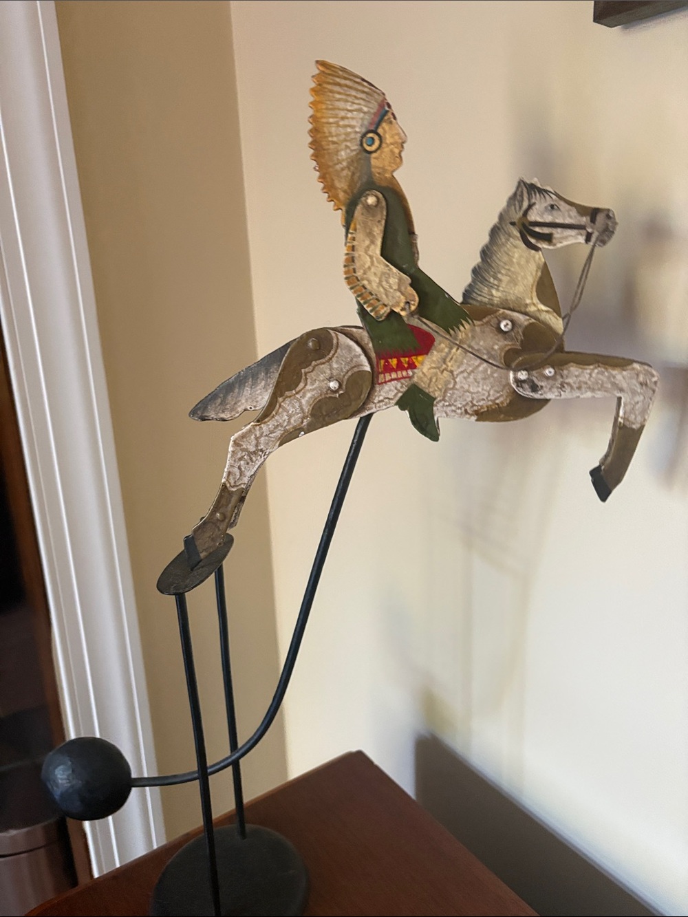Decorative Metal Horse and Rider Sculpture - Green and Gold